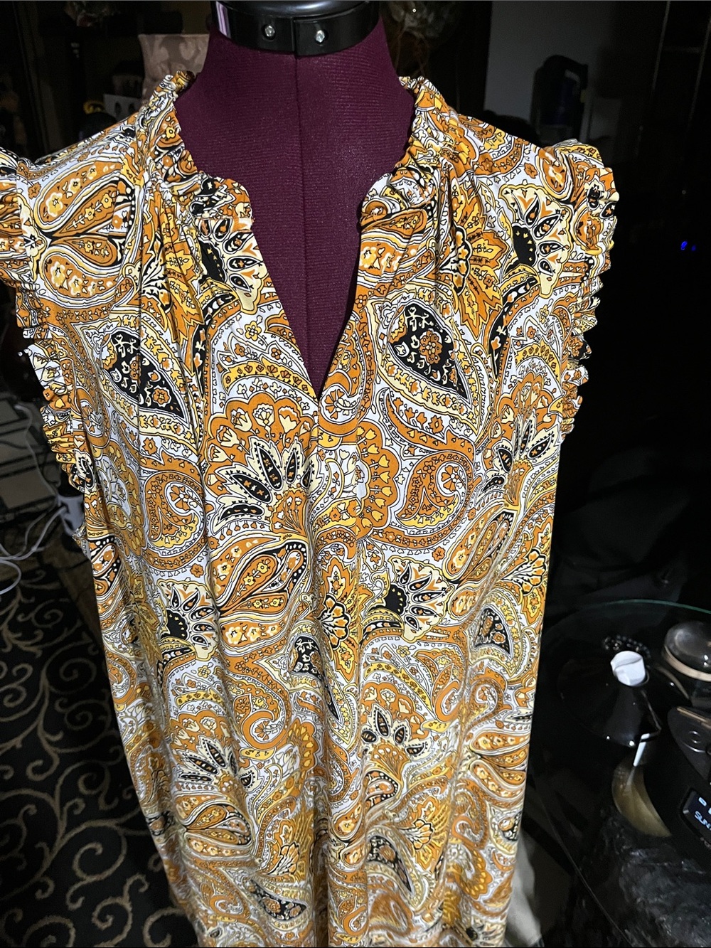 Michael Kors Sleeveless Paisley Print Maxi Dress in Mustard & Black